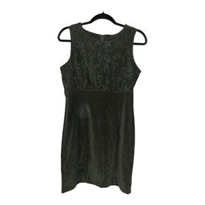 Vintage Y2K sleeveless mini dress green suede embroidered size 11 forest fairy